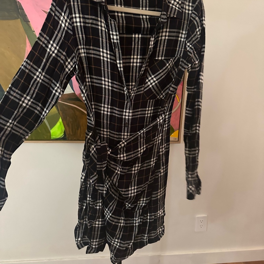 Sanctuary Black and White Plaid Long Sleeve Dress